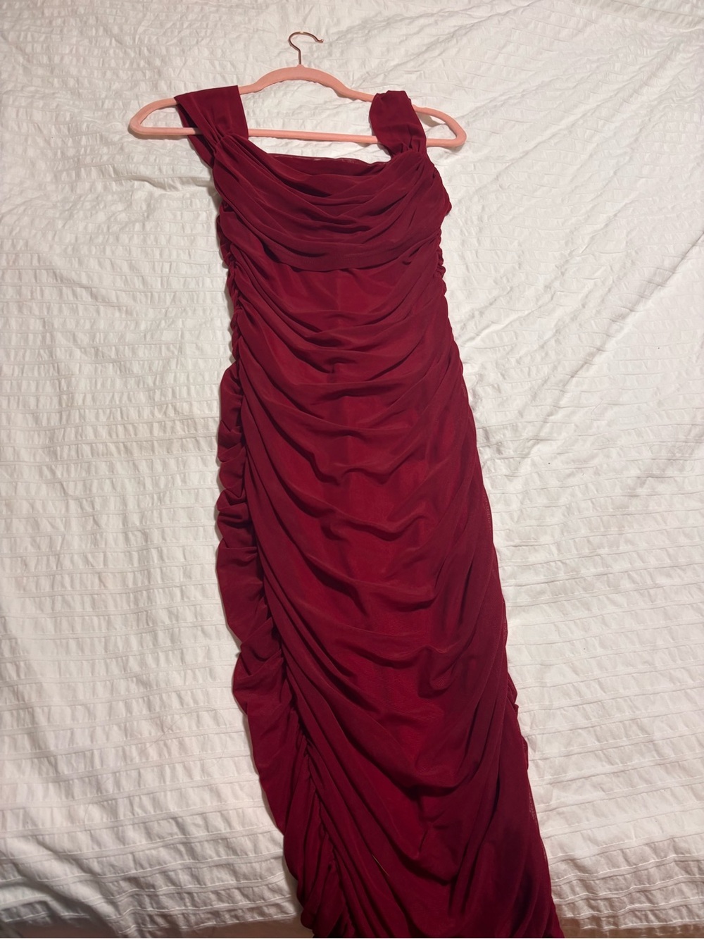 Red Ruched Midi Dress - Picture 5 of 6